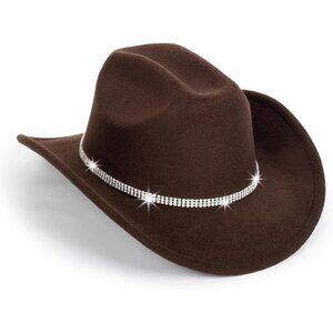 Men's Brown Western with Rhinestone Band Buckle Fedora Classic Cowboy Felt Hat